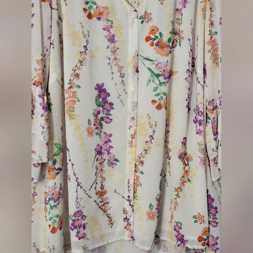 Belle By Kim Gravel Floral Ruffle Sleeve Top Size 2X - Picture 5 of 13